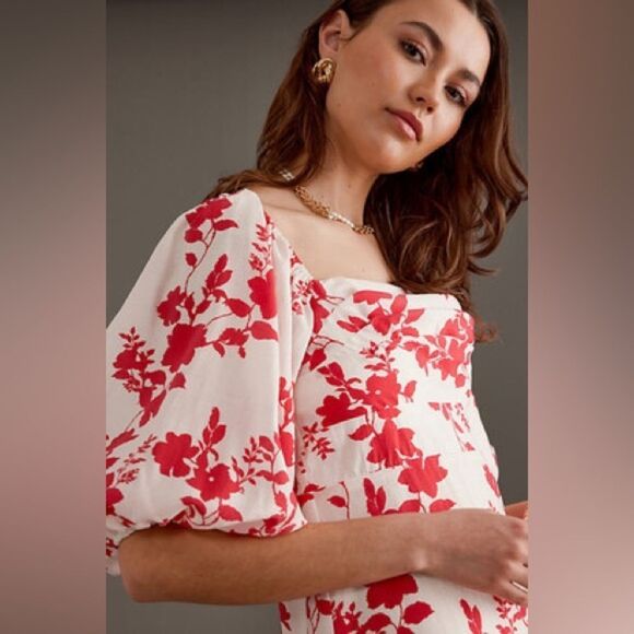 Nobody's Child Floral Off-Shoulder Dress in Red and Cream - Picture 5 of 6